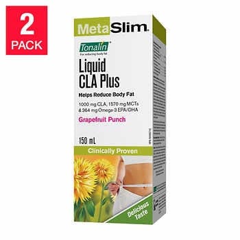 A box of MetaSlim Liquid CLA Plus - 2 x 150 mL Grapefruit Punch Flavour.
