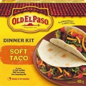 A box of soft taco dinner kit.