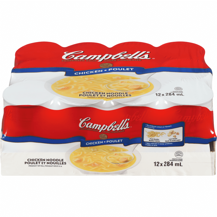 A box of campbell 's chicken noodle soup.