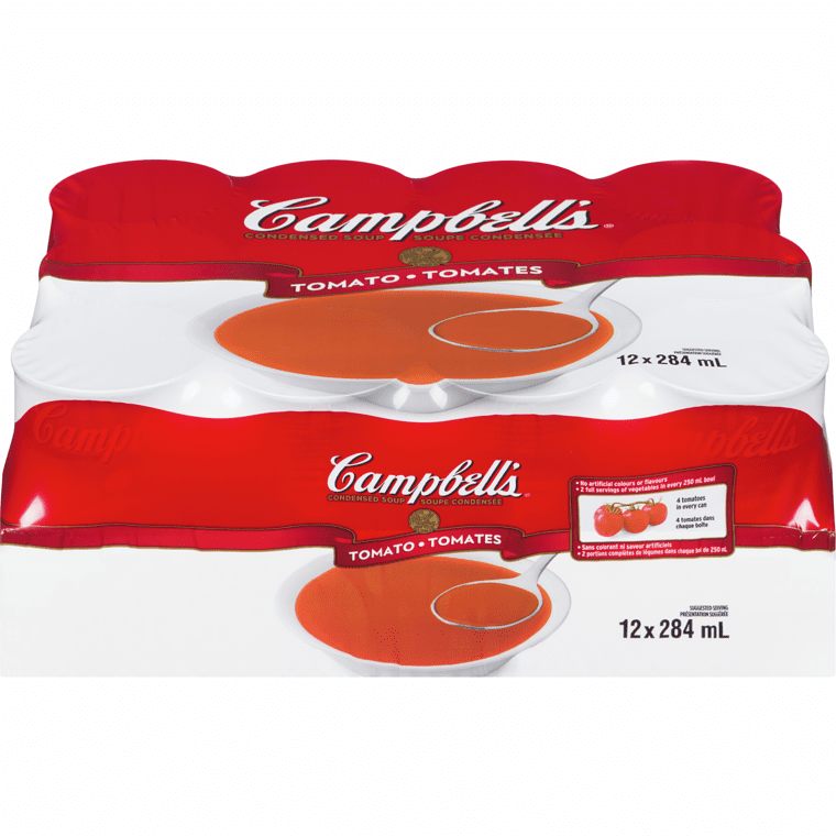 Two packages of campbell 's tomato soup.