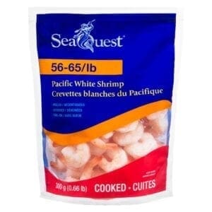 A bag of sea quest cooked white shrimp.