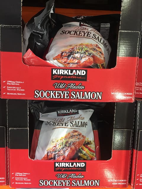 A box of sockeye salmon in packaging.