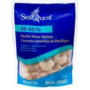 A bag of sea quest pacific white shrimp.