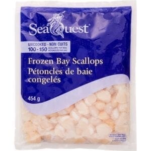 A bag of frozen bay scallops.