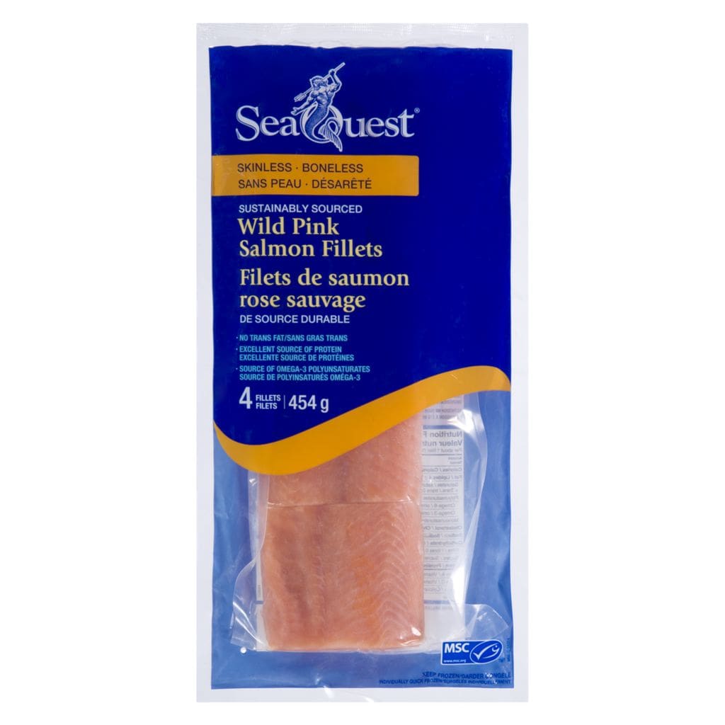 A package of salmon fillets for sale.