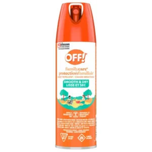 A spray bottle of Off! Family Care Insect and Mosquito Repellent with Power Dry Formula on a white background.