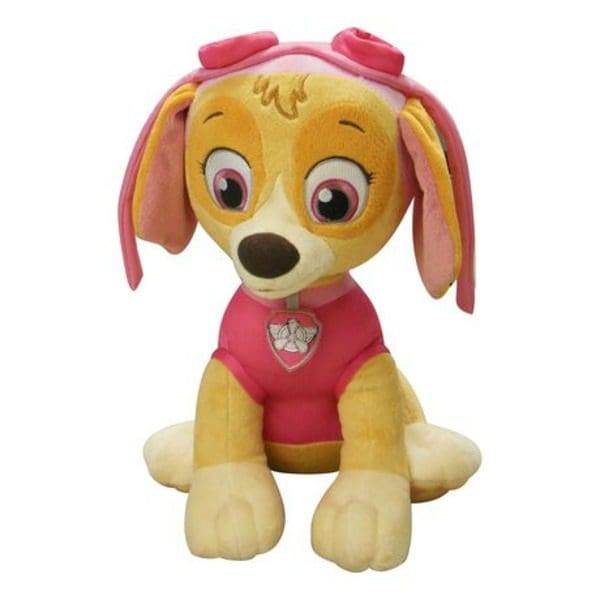A Paw Patrol Girl "Cuddle With Skye" Pillow Buddy is sitting on a white background.