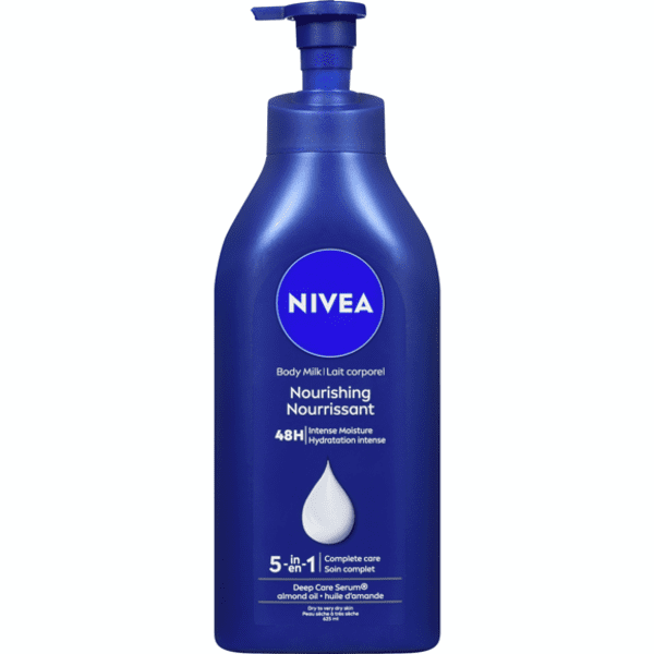 A bottle of NIVEA Extra Nourishing Body Milk for Dry Skin.