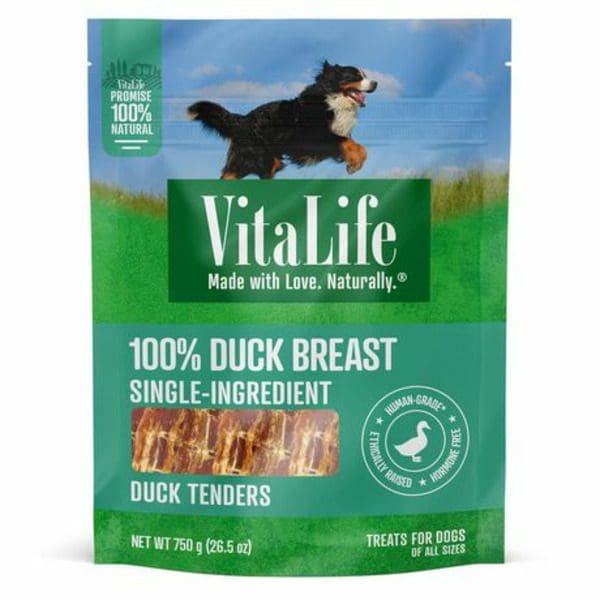 VitaLife Duck Tenders All Natural Dog Treats are single ingredient duck tenders.
