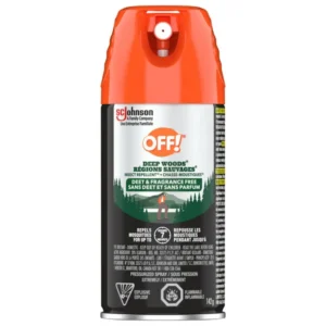 A can of Off! Deep Woods Insect and Mosquito Repellent, Deet Free spray on a white background.