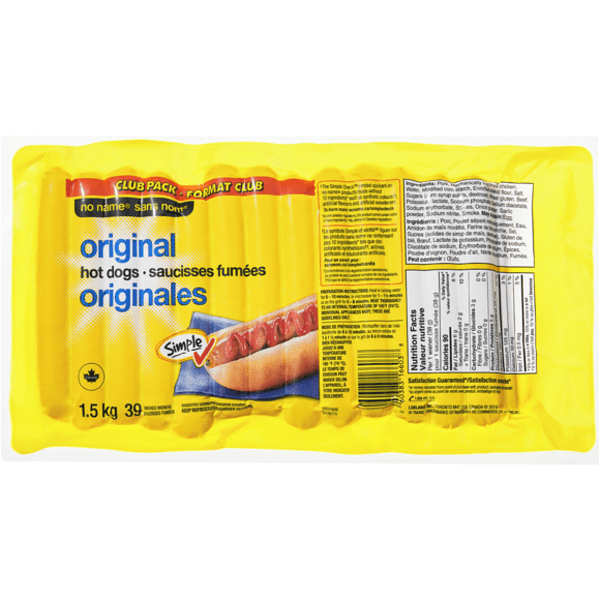 A package of No Name Club Pack Original Hot Dog Wieners on a white background.