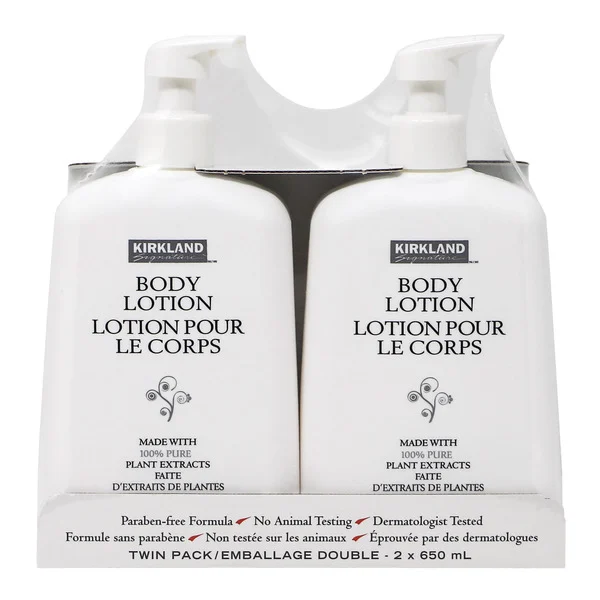 Two bottles of Kirkland Signature Body Lotion in a package.