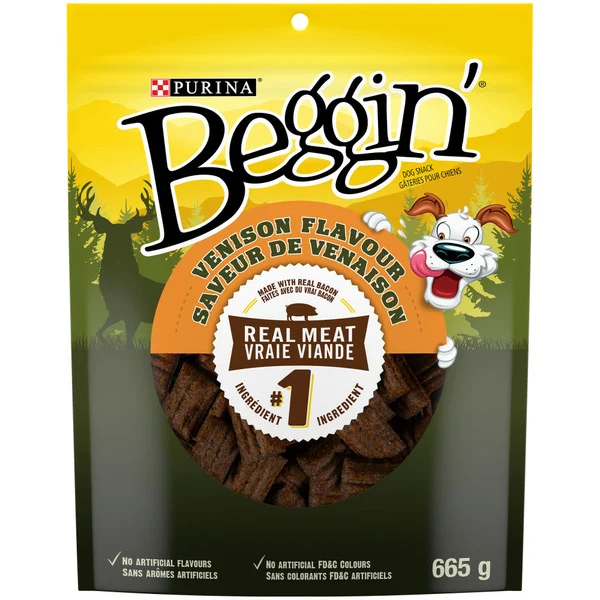 A bag of Beggin' Venison Flavour Dog Treats.