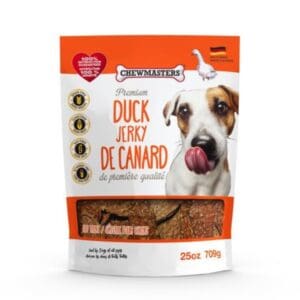 Chewmasters Duck Jerky de canard dog treat.