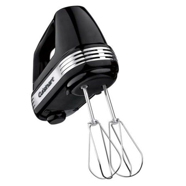 A Cuisinart Black 5-Speed Power Advantage Hand Mixer with a whisk attached to it.