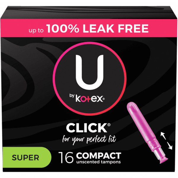 U by Kotex Click Compact Super Absorbency Unscented Tampons 16 pack.