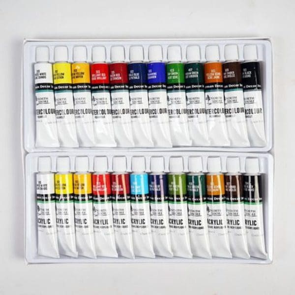 A set of NORTH SHORE Acrylic Paint tubes in a white box.