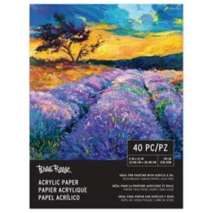 A painting of lavender fields on a Brea Reese Acrylic Paper Pad.