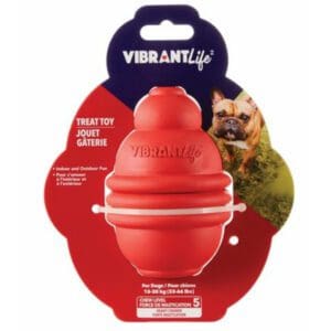 A Vibrant Life Treat Buddy Rubber Dog Chew Toy - Red - M in a package.