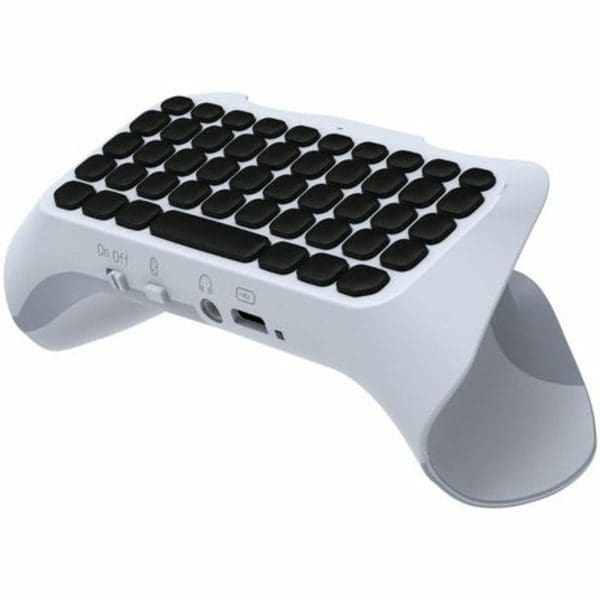 A white Surge DualSense Controllers Wireless QuickType Keypad for PlayStation 5 with black buttons.