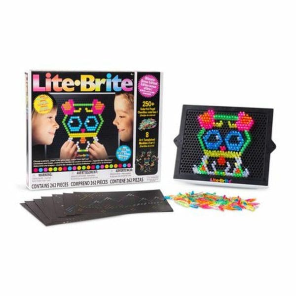 The Lite-Brite Walmart Exclusive Classic Bonus Edition Craft Kit is shown with a box and a piece of paper.