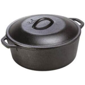 A Lodge Cast Iron Dutch Oven on a white background.