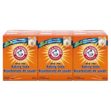 Three boxes of Arm & Hammer Baking Soda laundry detergent.