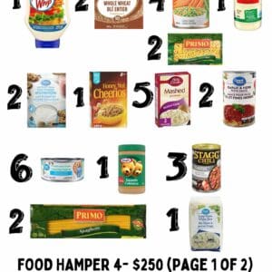 A list of items for Hamper four 250 dollars in color.