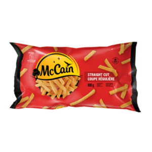 Mccain Straight Cut Fried Potatoes in a bag.