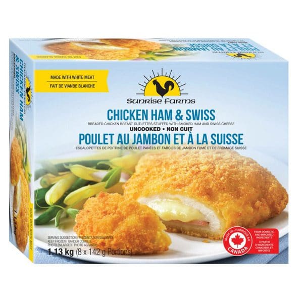 A box of Sunrise Farms Chicken Ham & Swiss.