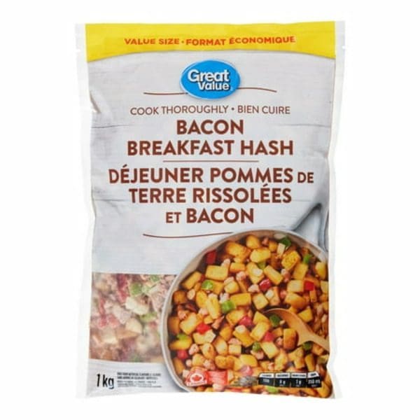 A bag of Great Value Bacon Breakfast Hash.