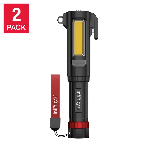 An Infinity X1 600 Lumen Auto Light With Emergency Tool with a red light and a red cord.
