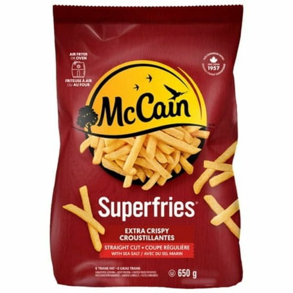 A bag of McCain Straight Cut Extra Crispy Super Fries.