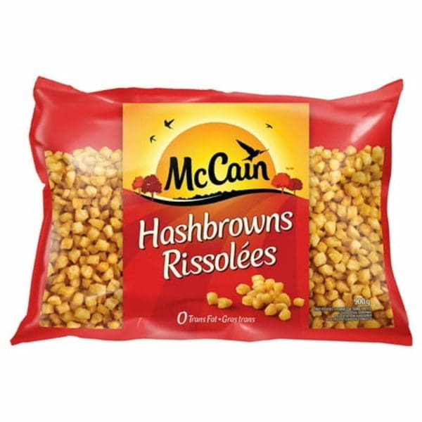 McCain Diced Hashbrowns resolves bag in color.