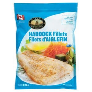 A bag of Royal Habour Frozen Haddock Fillets.