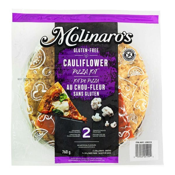 Molinaro's Cauliflower Pizza Kit in a plastic bag.