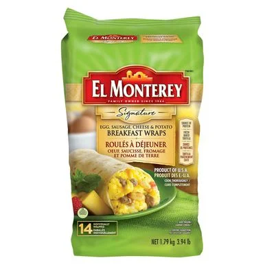 A bag of El Monterey Breakfast Wraps.