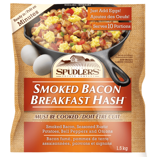 A bag of Spudlers Smoked Bacon Breakfast Hash.