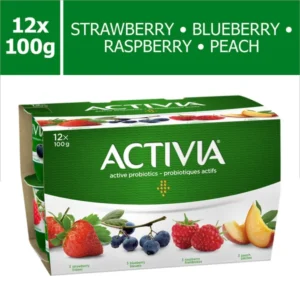 Activia yogurt with fruit flavors.