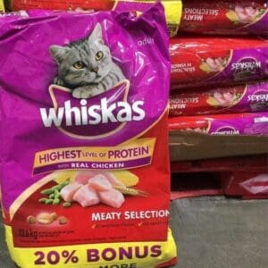 Whiskas cat food, meaty selection, 20% bonus.